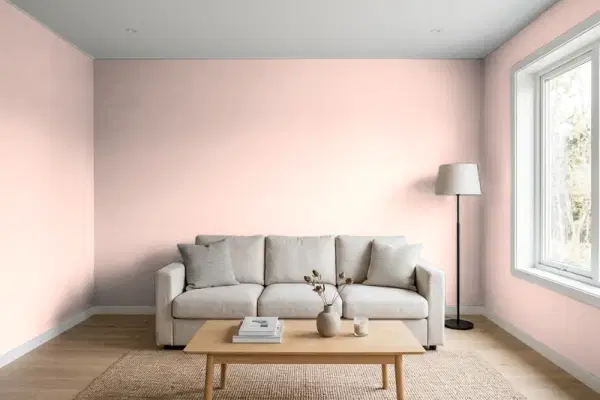 Living room with walls painted PPG Paints Chic Peach 1192-3 (simulated)