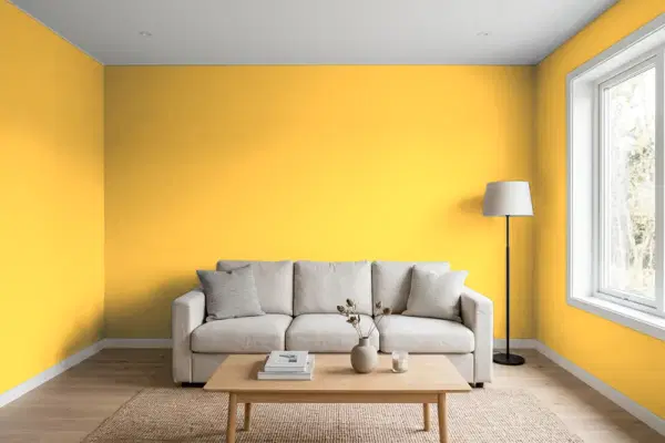Living room with walls painted Valspar Chickadee 3002-1B (simulated)