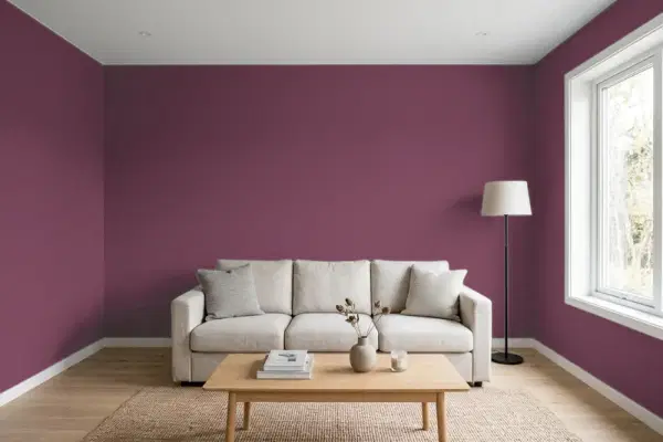 Living room with walls painted PPG Paints Chilled Wine 1045-7 (simulated)