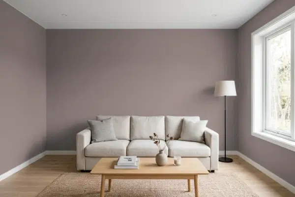 Living room with walls painted Sherwin-Williams Chinchilla SW 6011 (simulated)