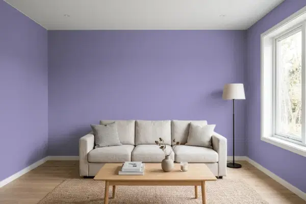 Living room with walls painted Behr Chinese Violet 640D-6 (simulated)