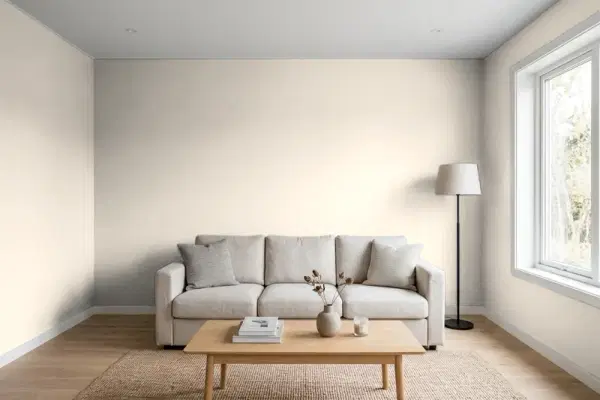Living room with walls painted Behr Chocolate Froth 720C-2 (simulated)
