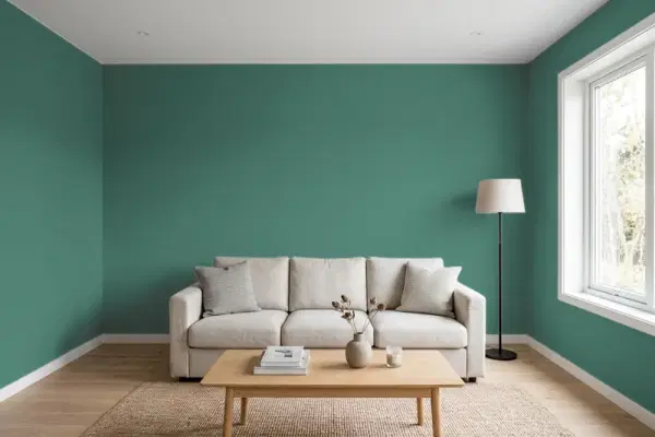 Living room with walls painted PPG Paints Christmas Ivy 1138-6 (simulated)