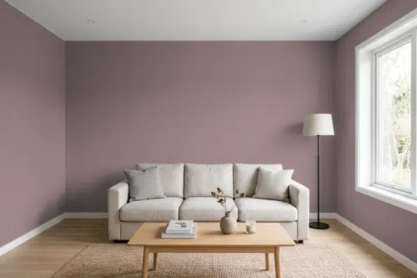 Living room with walls painted Benjamin Moore Cinnamon Slate 2113-40 (simulated)