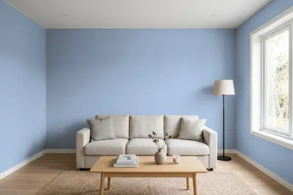 Living room with walls painted Benjamin Moore Citadel CC-936 (simulated)