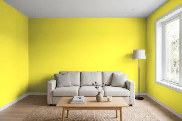 Living room with walls painted PPG Paints Citrus Spice 1216-6 (simulated)