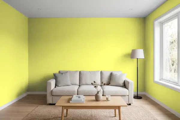 Living room with walls painted Valspar Citrus Tickle 6008-9C (simulated)
