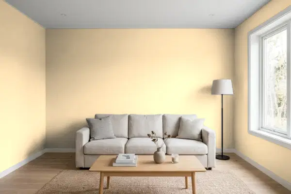 Living room with walls painted Behr Clam Chowder 330C-3 (simulated)