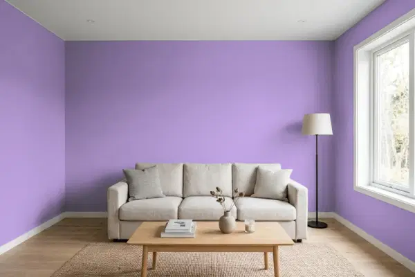 Living room with walls painted Behr Classic Bouquet P570-4 (simulated)
