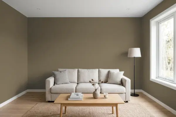Living room with walls painted Behr Classic Bronze N310-7 (simulated)
