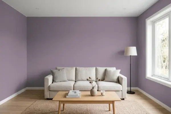 Living room with walls painted Valspar Classical Violet 4001-4B (simulated)