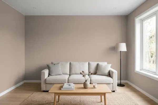 Living room with walls painted Behr Clay HDC-NT-04A (simulated)
