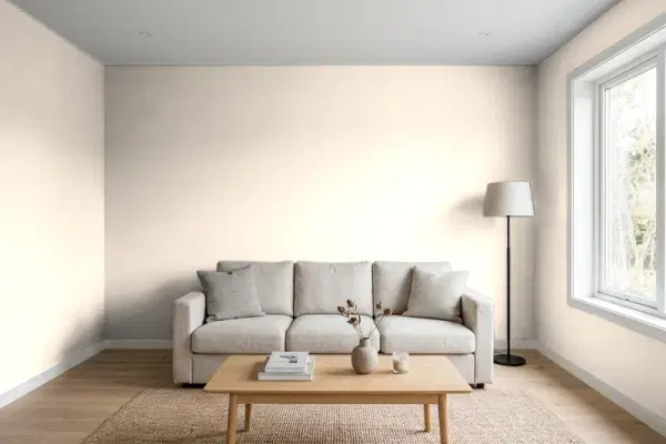 Living room with walls painted Behr Clay Dust N250-1 (simulated)