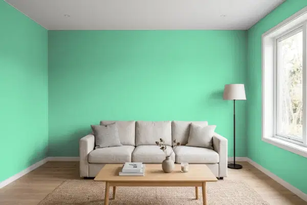 Living room with walls painted Benjamin Moore Cliffside Park 579 (simulated)
