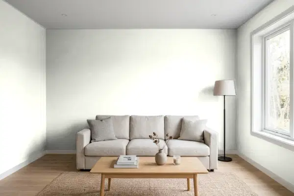 Living room with walls painted Benjamin Moore Cloud Nine 2144-60 (simulated)