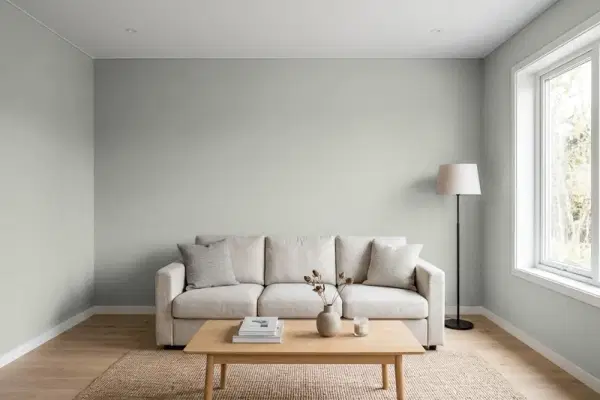 Living room with walls painted Valspar Coastal Jetty 5007-1C (simulated)