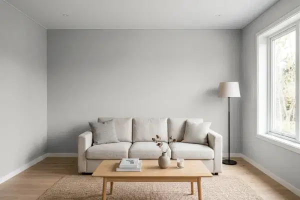 Living room with walls painted Behr Colonnade Gray BXC-25 (simulated)