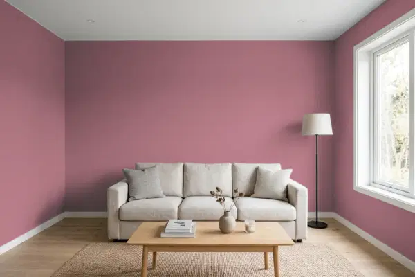 Living room with walls painted Sherwin-Williams Concerto SW 6298 (simulated)