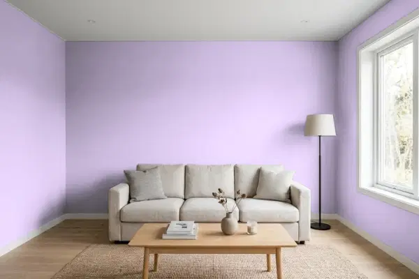 Living room with walls painted Behr Confetti P570-2 (simulated)