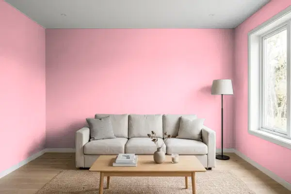 Living room with walls painted Benjamin Moore Confetti 1311 (simulated)