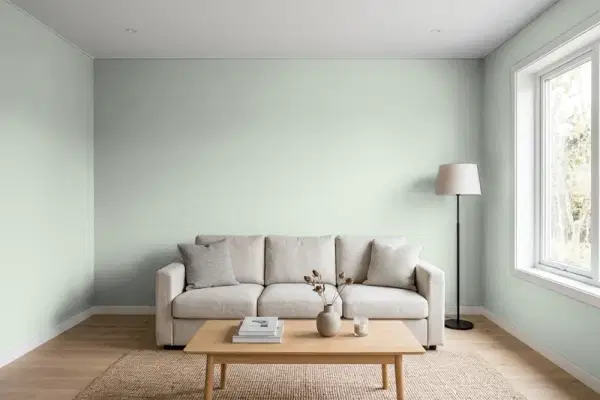 Living room with walls painted Behr Contemplation 700E-3 (simulated)