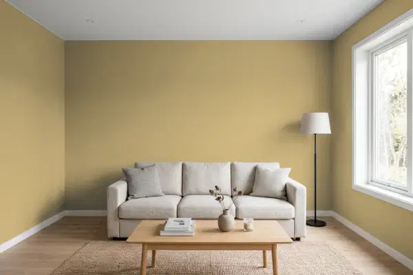 Living room with walls painted PPG Paints Cool Camel 1104-5 (simulated)
