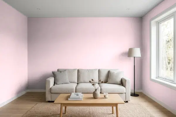 Living room with walls painted Behr Cool Pink 100C-2 (simulated)