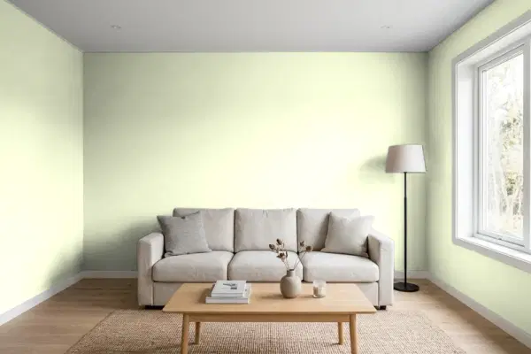 Living room with walls painted PPG Paints Cool Yellow 1216-2 (simulated)