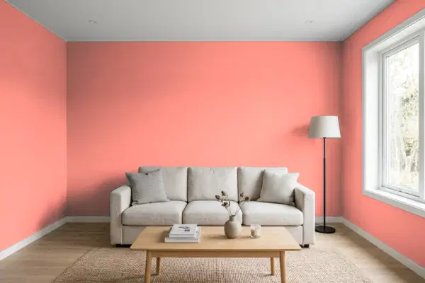 Living room with walls painted Benjamin Moore Coral Gables 2010-40 (simulated)