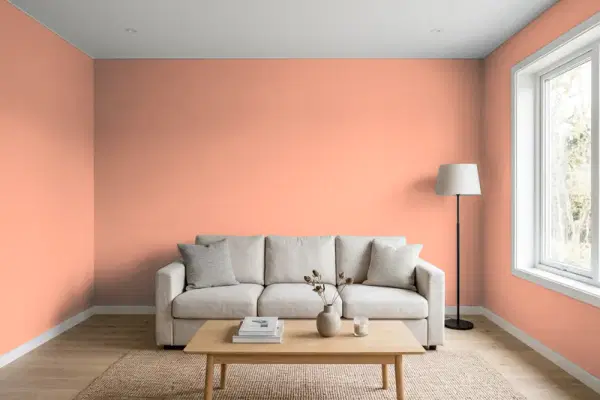 Living room with walls painted Valspar Coral Ridge 2003-6A (simulated)