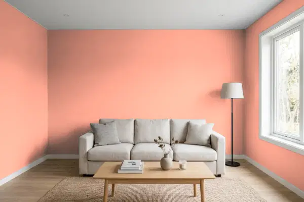 Living room with walls painted PPG Paints Coral Serenade 1193-5 (simulated)