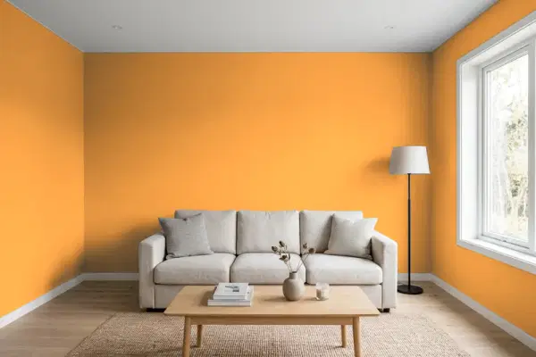 Living room with walls painted PPG Paints Cornucopia 1203-7 (simulated)