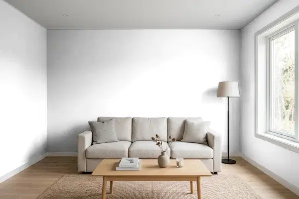 Living room with walls painted PPG Paints Coronation 1248-1 (simulated)
