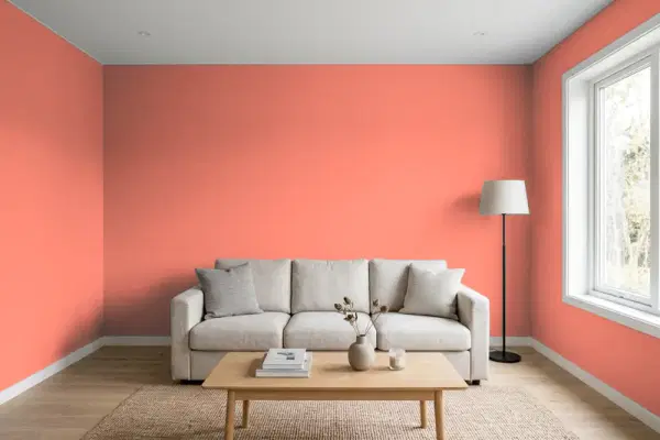 Living room with walls painted Behr Cosmic Coral HDC-SM14-12 (simulated)