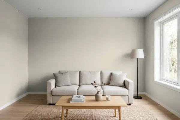 Living room with walls painted Benjamin Moore Cosmopolitan CSP-100 (simulated)