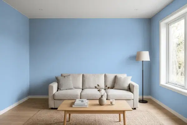 Living room with walls painted Sherwin-Williams Cosmos SW 6528 (simulated)