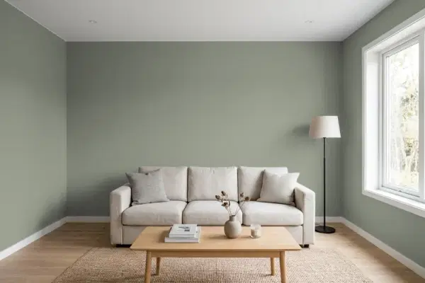 Living room with walls painted Valspar Cottage Lattice Green 5003-2A (simulated)