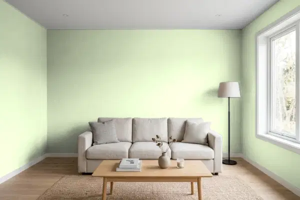 Living room with walls painted Benjamin Moore Country Green 540 (simulated)