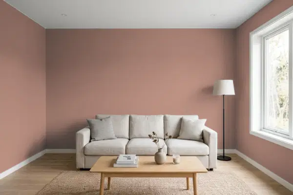 Living room with walls painted Valspar Country Path 2001-9B (simulated)