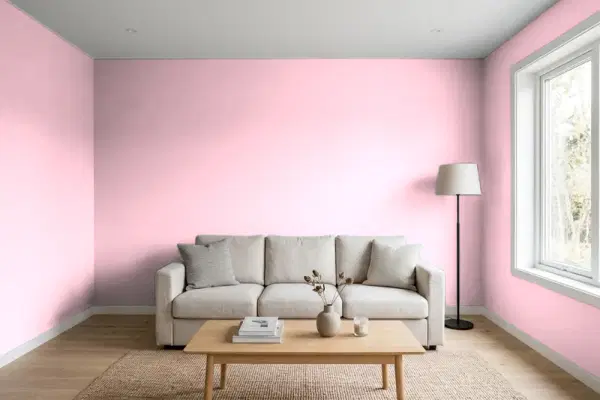 Living room with walls painted Benjamin Moore Country Pink 2001-60 (simulated)