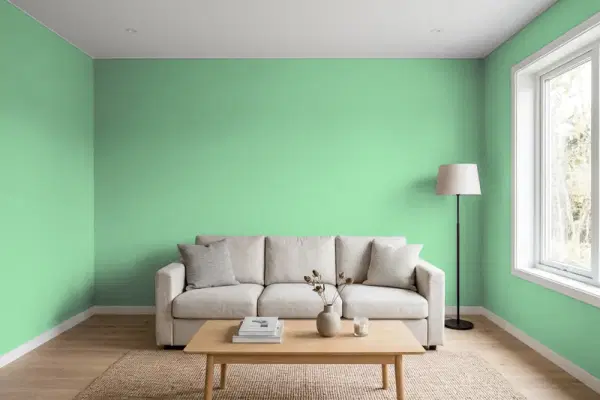 Living room with walls painted Behr Country Weekend MQ6-40 (simulated)