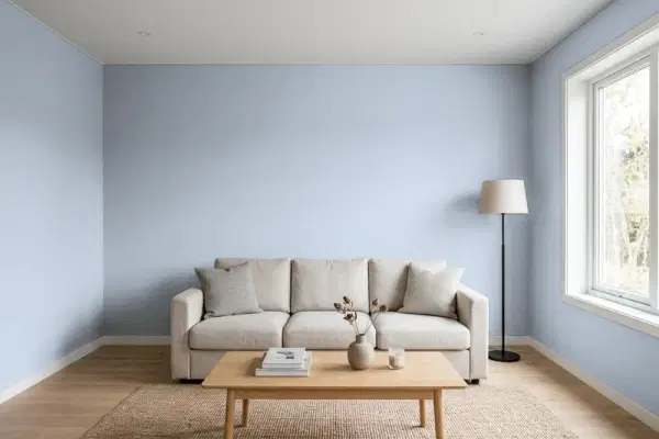 Living room with walls painted Valspar Courtyard Shadow 4004-3B (simulated)