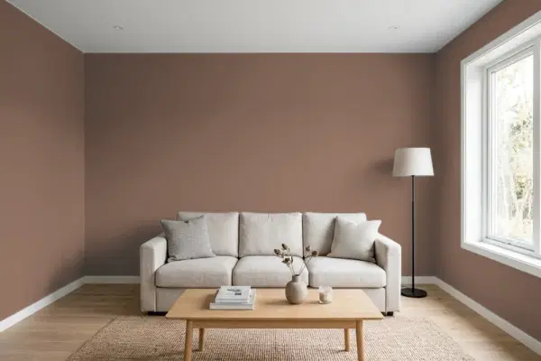 Living room with walls painted Benjamin Moore Cowboy Boots 1015 (simulated)