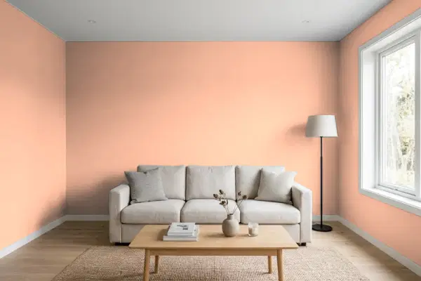 Living room with walls painted PPG Paints Crab Bisque 1195-4 (simulated)