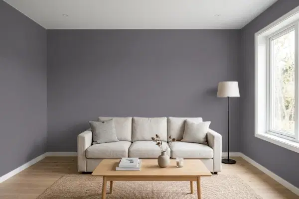 Living room with walls painted PPG Paints Cracked Slate 1003-6 (simulated)