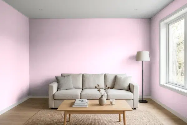 Living room with walls painted Behr Creamy Freesia M130-2 (simulated)