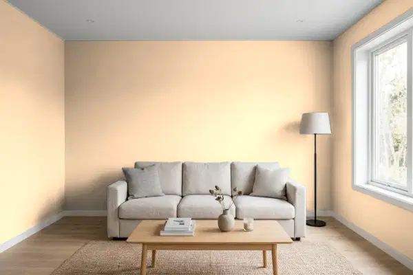 Living room with walls painted Benjamin Moore Crisp Straw 2157-50 (simulated)