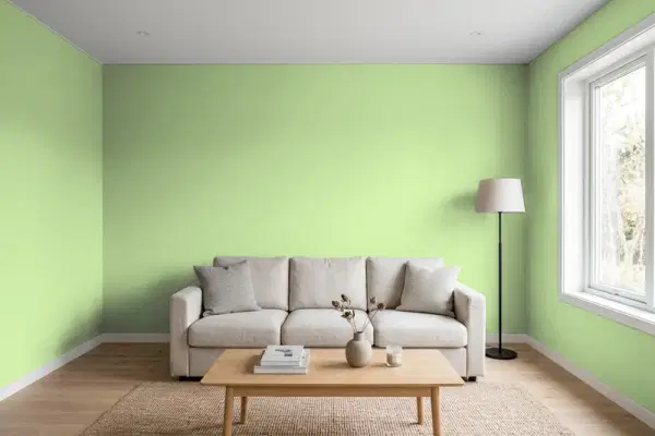 Living room with walls painted Valspar Crocodile Smile 6005-7C (simulated)