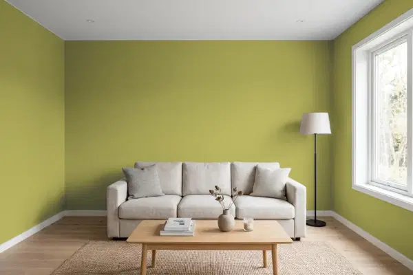 Living room with walls painted Valspar Crushed Oregano 6007-6C (simulated)