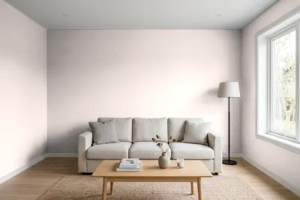 Living room with walls painted Valspar Crushed Out 7001-19 (simulated)